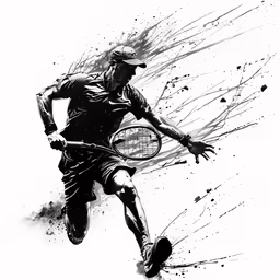 black and white photo of a tennis player