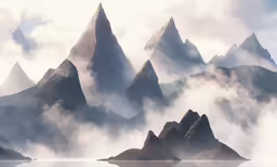 the mountains have fog coming out from them