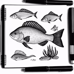 some fish are on top of a notepad