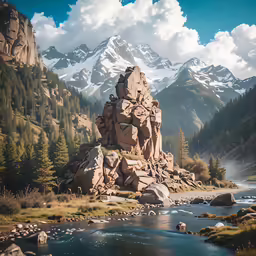 rocks and mountains with water in the foreground