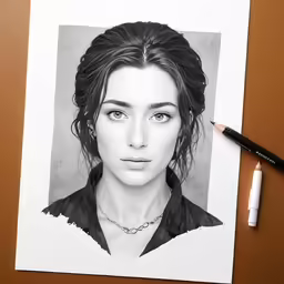a drawing of a woman with brown eyes and hair