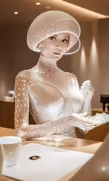 a dummy wearing a fancy white outfit and a hat