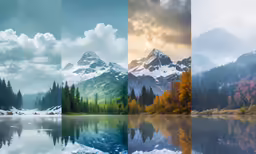 some mountain with trees with water and clouds