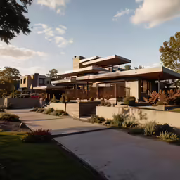 large modern house on sunny day in residential area