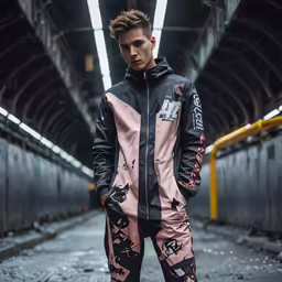 a person is standing in the subway posing for a picture