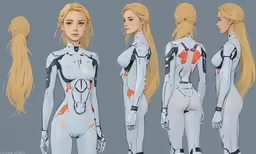 four poses of the girl with white and orange paint