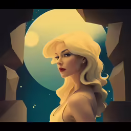 lady with blond hair staring intently at the moon