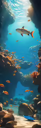 a group of fish swimming near a bunch of corals
