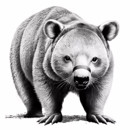 black and white photograph of a bear on the ground