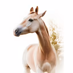 an adult horse walking across a dirt field