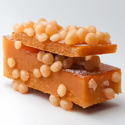 some kind of something made of bread and peanuts on top of it