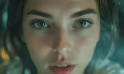 the young girl looks pensive in her blue eyes