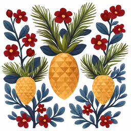 two pineapples, one with plants, one with flowers and leaves