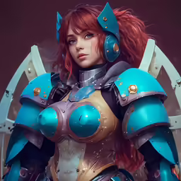 an animated artwork of a woman wearing blue armor