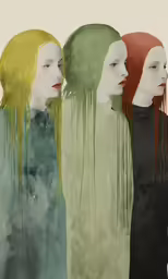 three different colored women standing next to each other