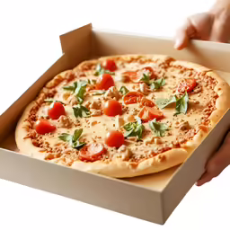 a fresh pizza with fresh tomato and basil sprinkled on it