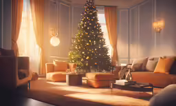 a christmas tree sitting in a living room next to a christmas tree