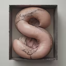 an odd shaped donut in a wooden box