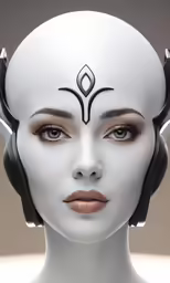 an alien woman with headphones on