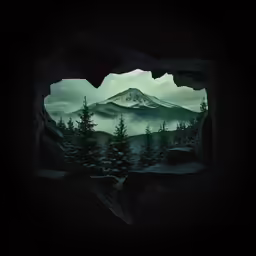 a view of a mountain range through a window