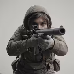 a man aiming with a rifle at an airsoft