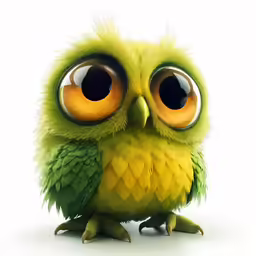 an owl with big eyes is sitting down