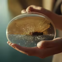 there is a person holding a ball with something inside