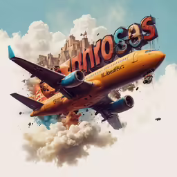 an air plane with the word akos painted on it