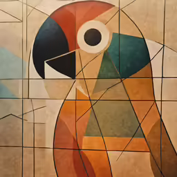 a colorful parrot with many lines on it