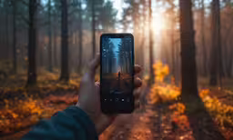 someone taking a photo of a tree with a smartphone