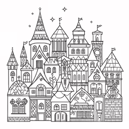a black and white coloring page of a castle