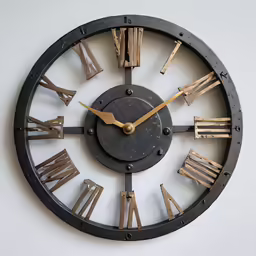 an unusual clock made out of wooden slats