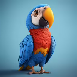 a colorful parrot with orange, blue and yellow feathers