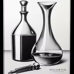 an advertisement for a decante with a glass decanter and a bottle