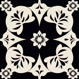 a decorative tile with an elaborate design,a decorative black and white tile design,an abstract design with a black background,black and white patterned pattern of flowers,a black and white pattern on a black background