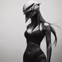 the woman in the swimsuit wears a helmet
