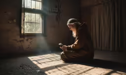 a woman in a dark room holding a cell phone