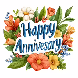 happy anniversary written on an illustration of flowers