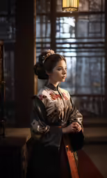 the young lady is dressed in chinese clothing