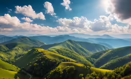 a scenic view of green mountains from the top