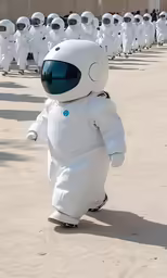 there is a child dressed as an alien in a large line