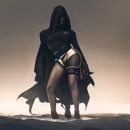 the female in high heels is wearing a bat costume
