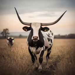 a cow standing in a field with two other cows