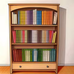 a tall book shelf with some colorful books in it