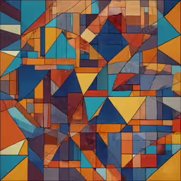 a colorful abstract painting that looks like a geometric design,a large painting with lots of colors and shapes