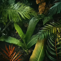 a view of some very tropical leaves in the jungle