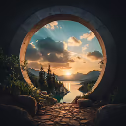 there is a view looking out through an opening