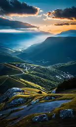 a beautiful landscape with some mountains and sky