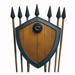 the shield is surrounded by seven poles and an eye