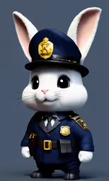 the cute white mouse dressed up as a police officer,a bunny dressed in police clothes